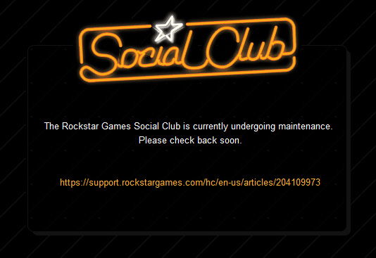 Rockstar Games Social Club in manutenzione